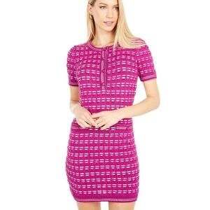 Milly Pink Geometric Knit Button Dress Size Small